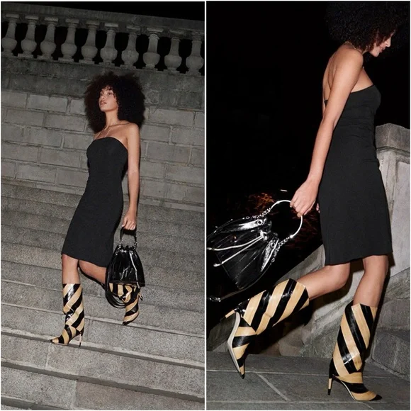 New Jimmy Choo Beren Boot Eel Skin Striped Black and Cognac $1,895 39 - Picture 3 of 12